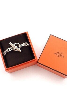 HERMES Logo Chaine D'ancre MM Chain Bracelet 15 Links Ag 925 Silver 363LC623